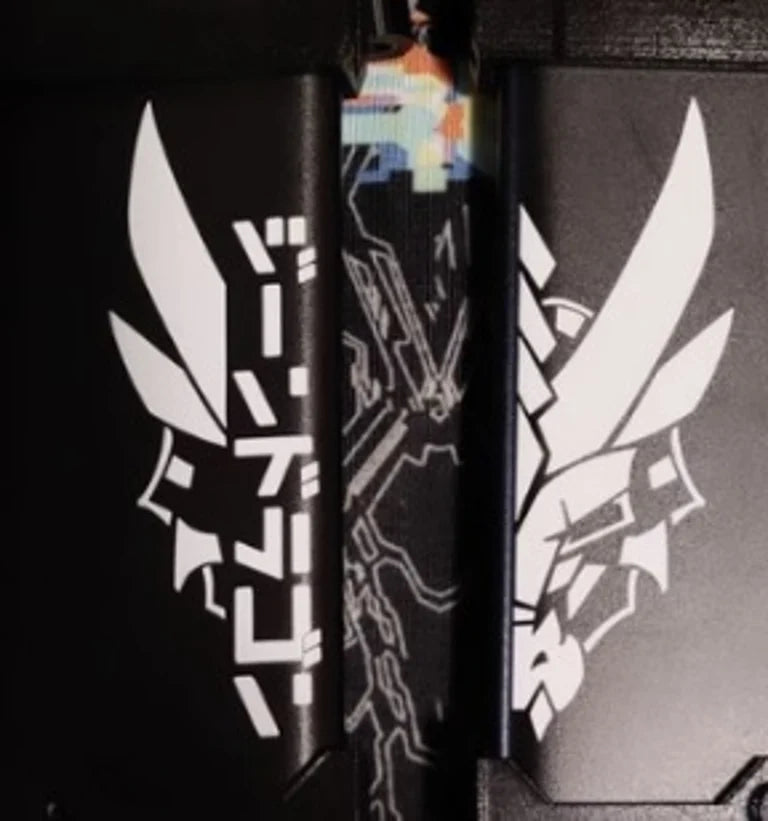 A picture of the decal design split between two objects showcasing the use and versatility of the decals.