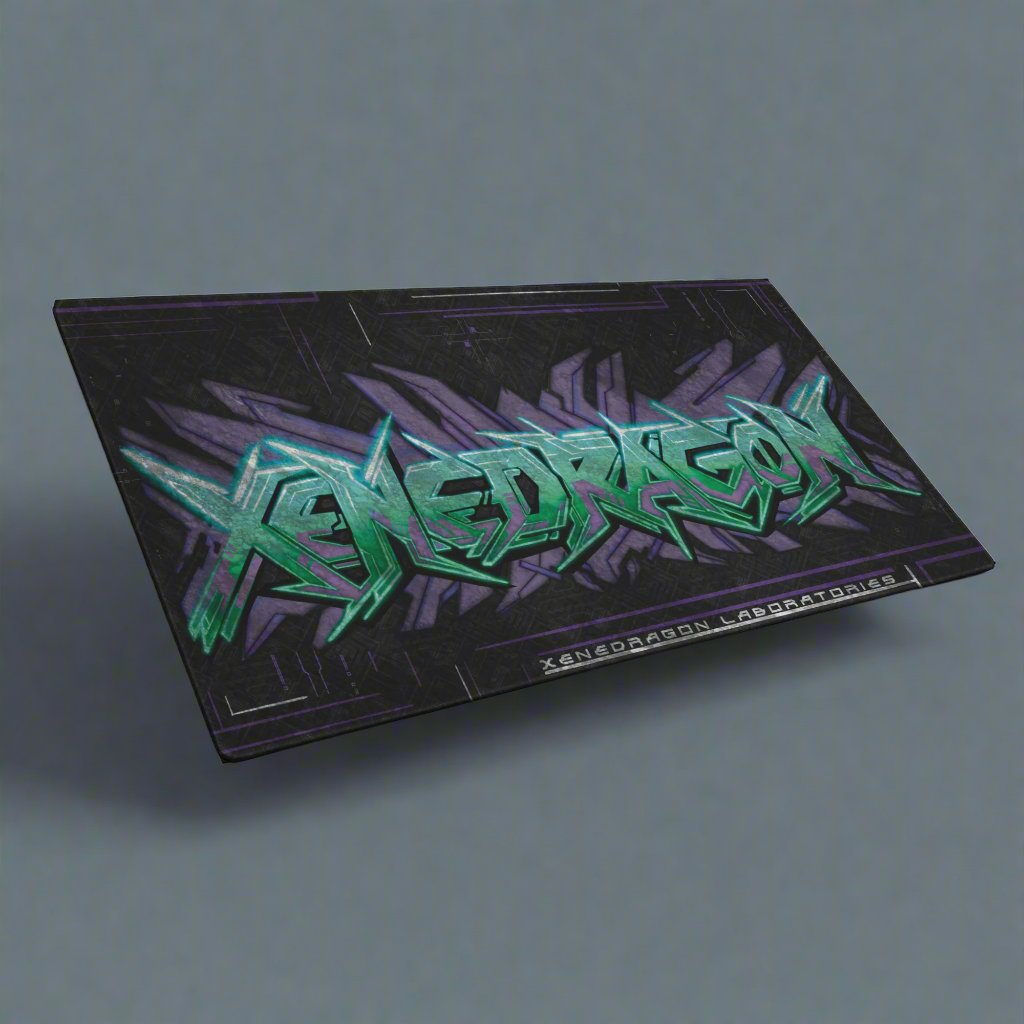 A black mousepad featuring "XENEDRAGON" in a vibrant, neon-colored graffiti style design.